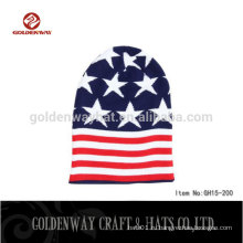 100% акриловая трикотажная шапочка с американским флагом вышитая передняя шляпа